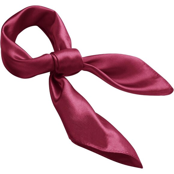 Women's Maroon Silk Feeling Scarf 23.6'' Square Satin Scarf Neck Head Bandana - Picture 5 of 7